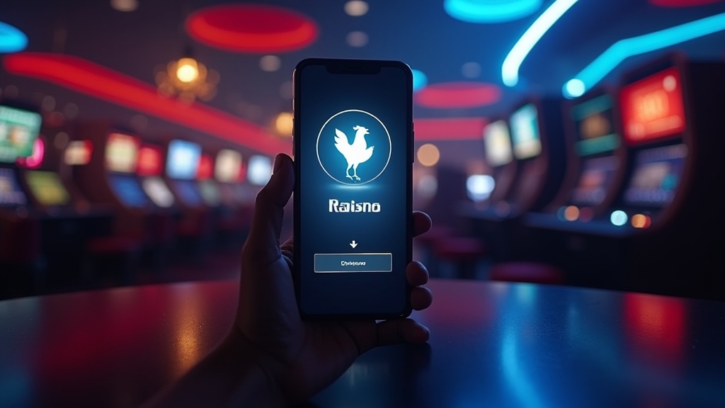 Smartphone displaying a mobile game review interface in a dark casino setting