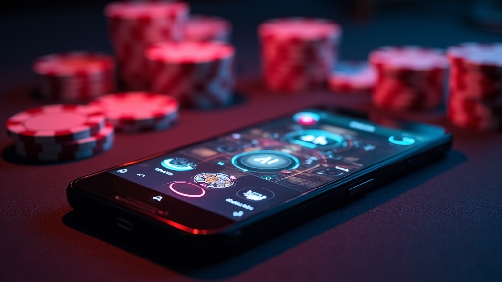 Mobile game lobby and touchscreen controls on a smartphone in a casino setting
