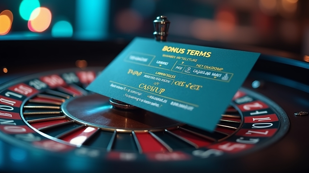 Bonus terms panel above a casino table with wagering and cashout limits