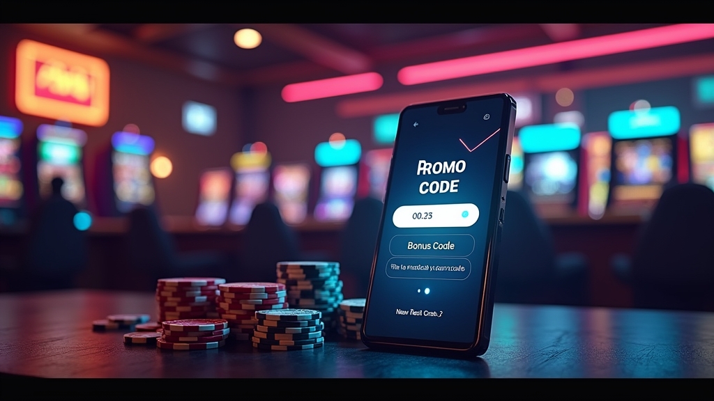 Casino lobby with a promo code panel and bonus code field on a phone