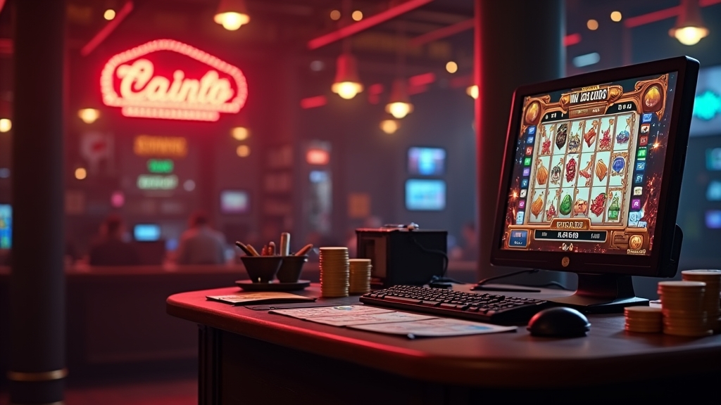 Casino cashier desk showing welcome offer banners and bonus cards