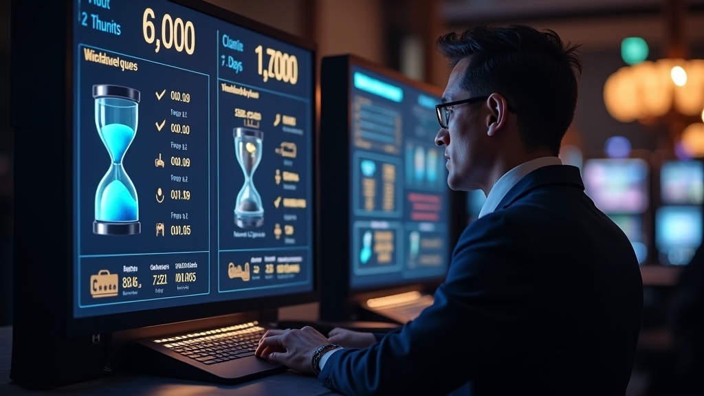 Player waiting while a casino withdrawal queue and timer are shown on screen